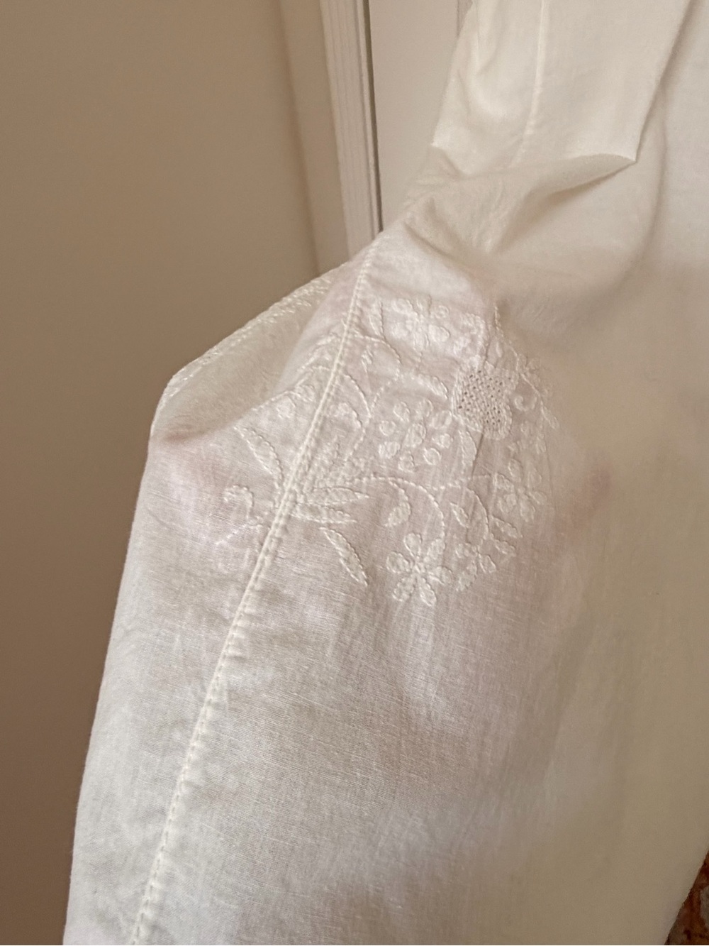 Vintage Indian Cotton Caftan Bohemian 70s Hippie Embroidered White XL - Picture 9 of 10